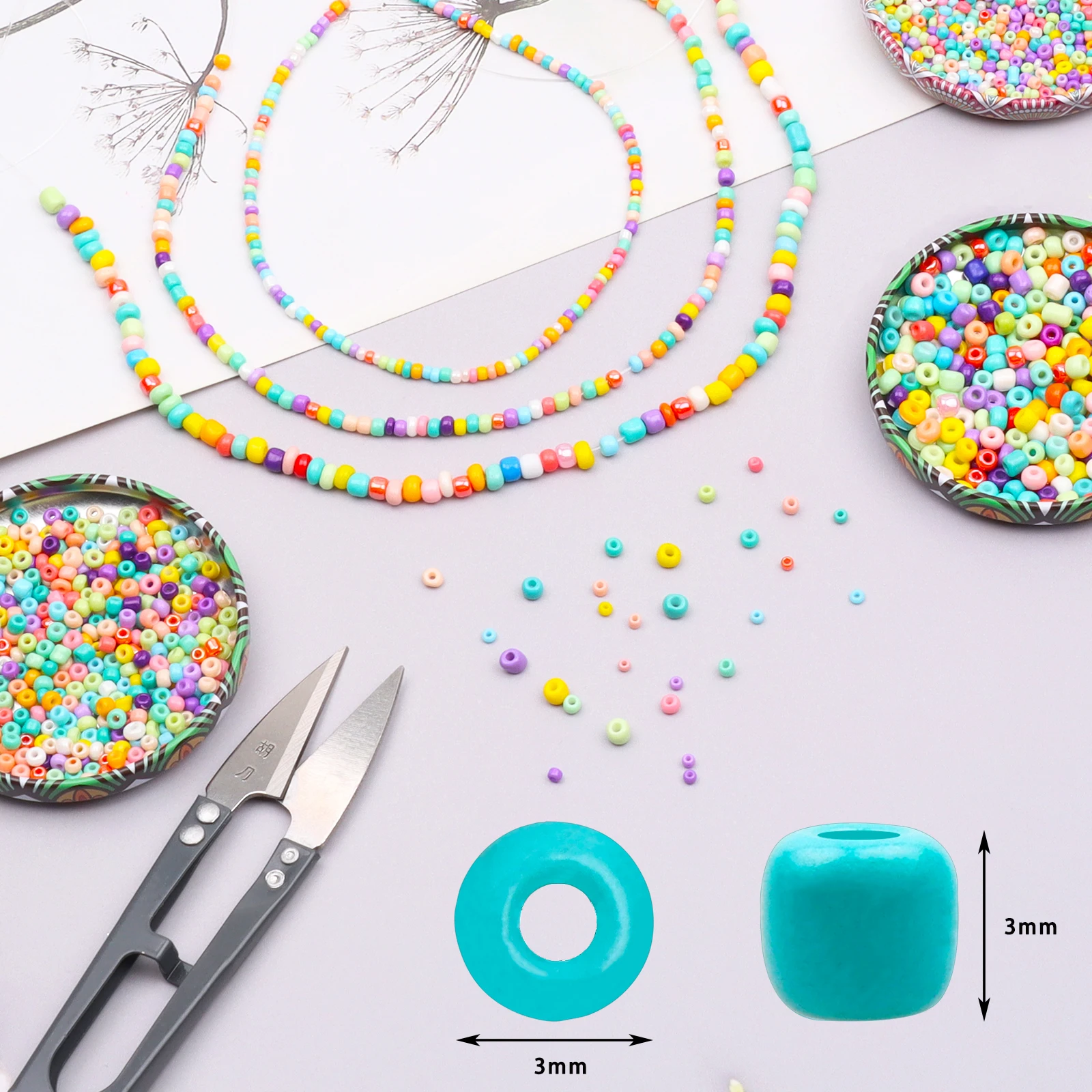 

Glass Seed Beads Started Kit Small Craft Beads with Elastic String for DIY Craft Bracelet Jewelry Making Supplies