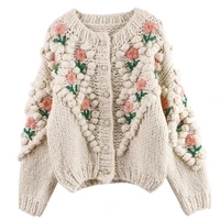 runway 2022 high quality woemn winter embroidered floral cardigan sweater outwear knit outwear clothes christmas luxury sweet