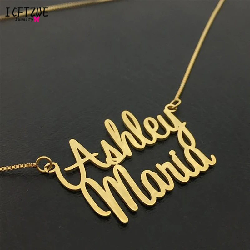 Custom Double Names Necklace Women Personalized Stainless Steel Gold Chain Pendants Necklace Holiday Jewelry Gift bijoux femme