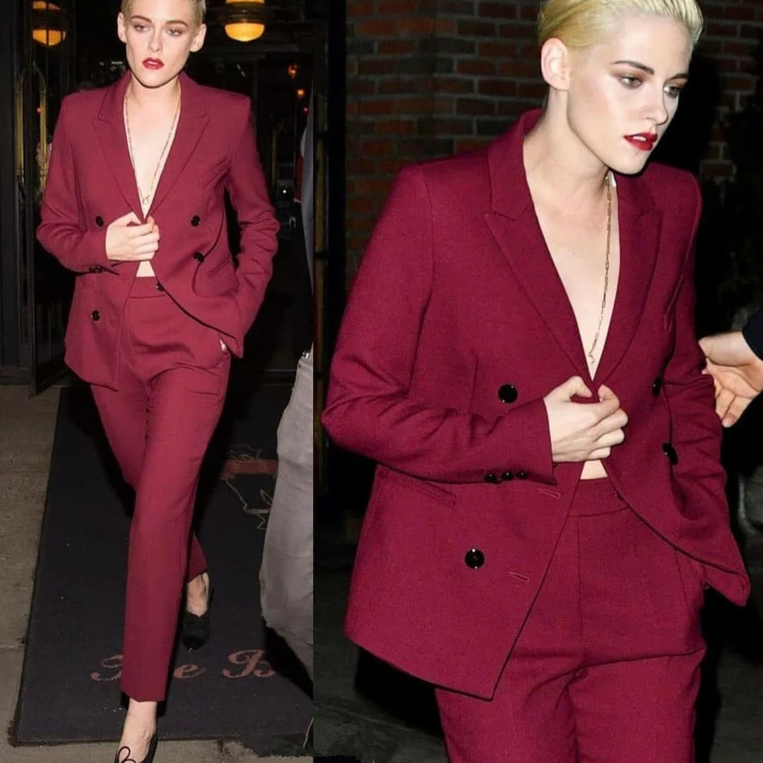 

2 Pcs Prom Dresses Women Burgundy Pant Suit Evening Formal Party Gowns Sexy Suits Custom Made