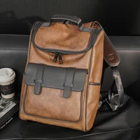 2022 new retro backpack men pactchwork matte pu leather laptop backpacks for men fashion high capacity mens backpack school bag