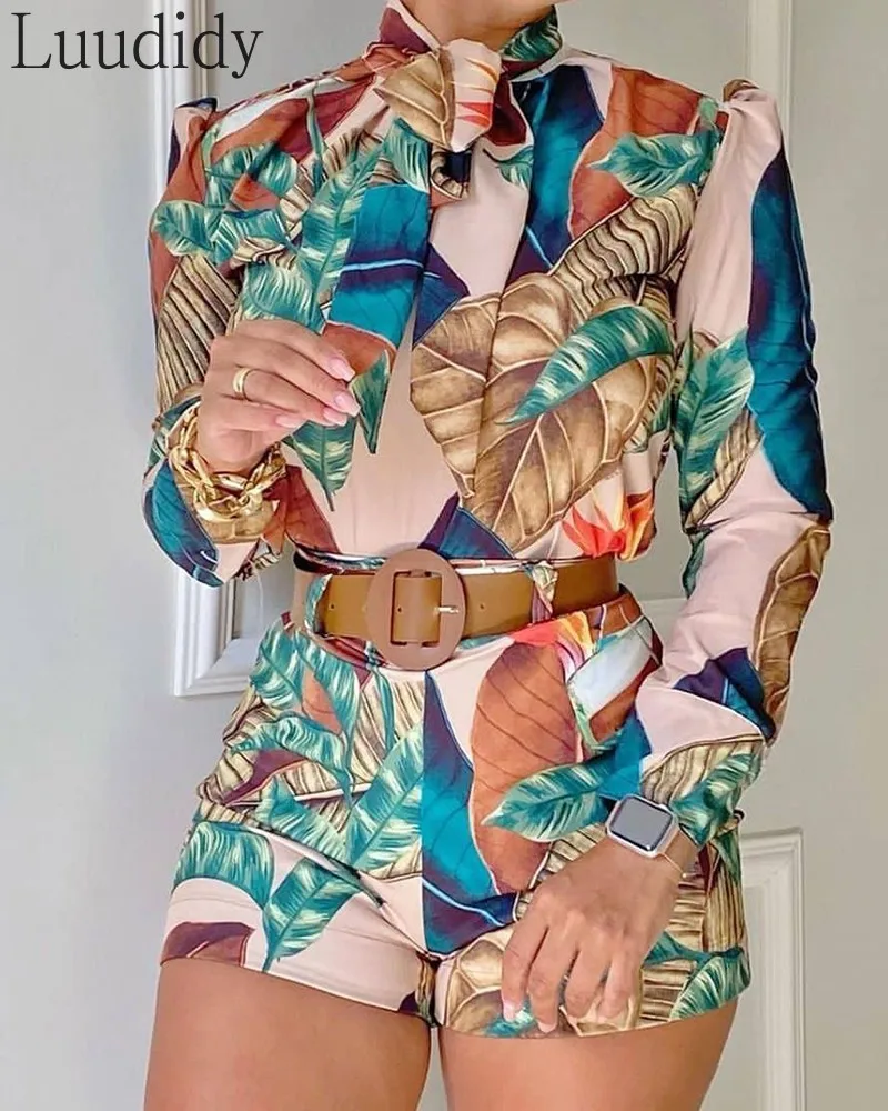 

Женские комплекты из 2 предметов, топ с цветочным принтом и рукавами-фонариками и шорты