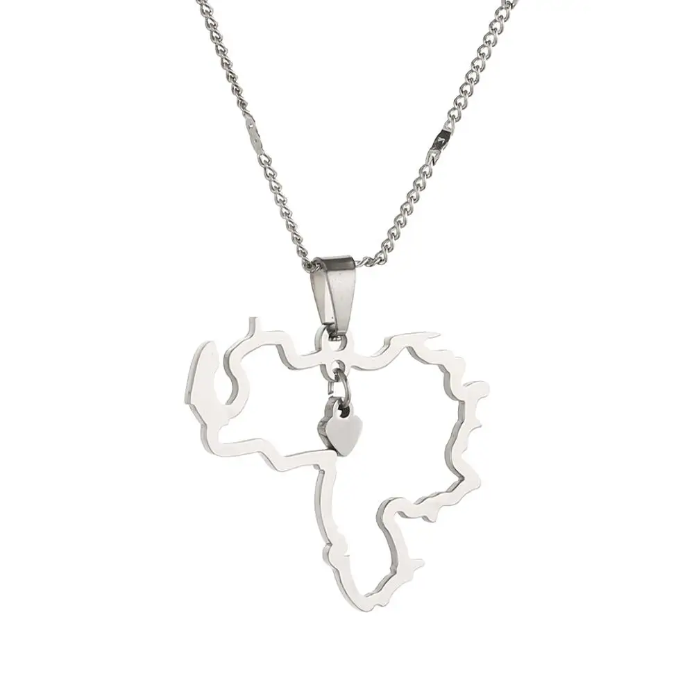 Модное ожерелье из нержавеющей стали с подвеской в виде карты Венесуэлы и сердца