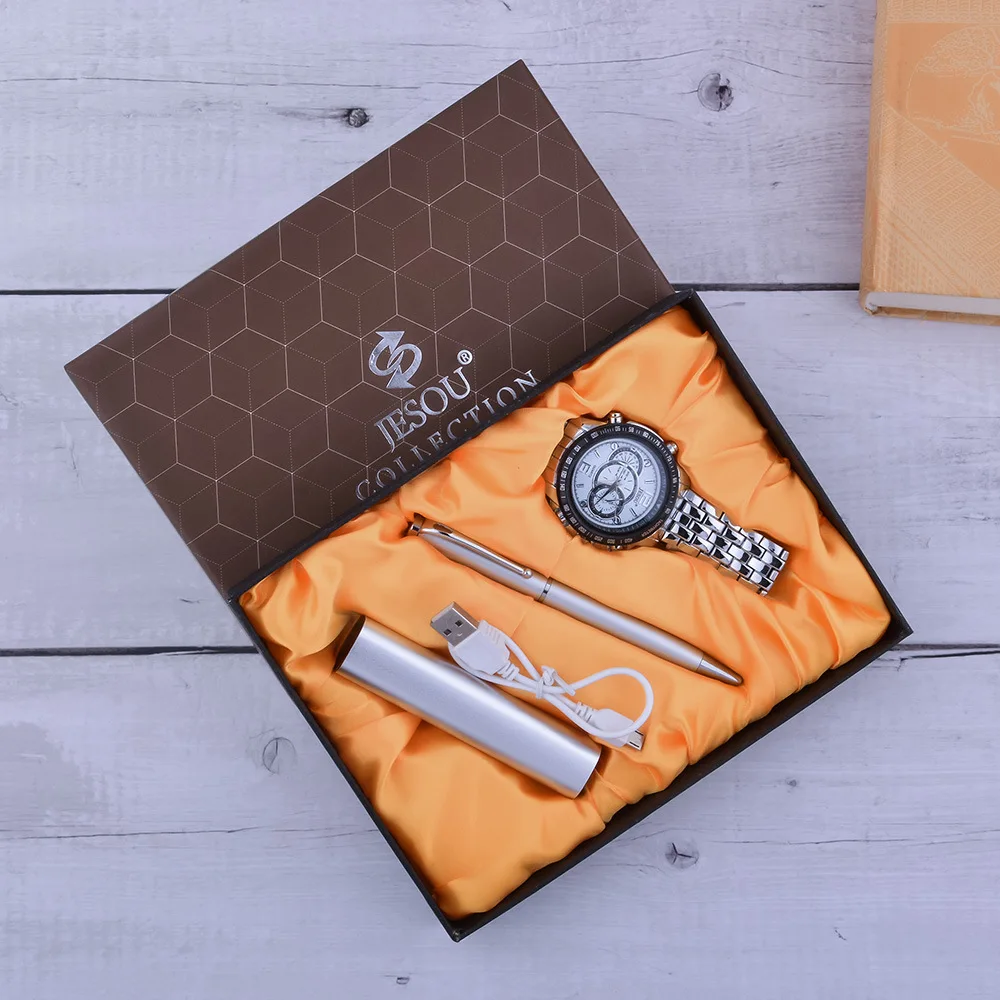 

Hot-selling Exquisite Gifts Fashion Quartz Watch Signature Pen Power Bank Three-piece Set Men Gift Gift Box Set