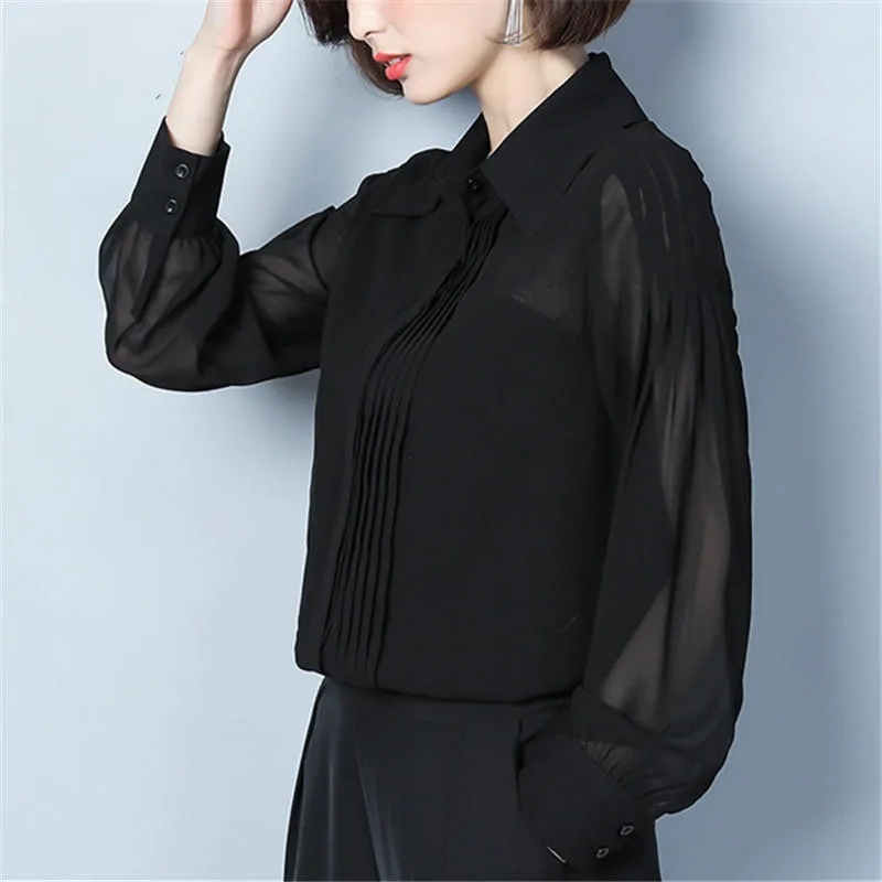 

Женская шифоновая блузка с длинным рукавом, свободного покроя