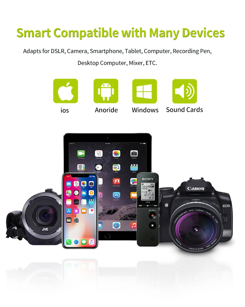 Видеомикрофон acemia CAM50/20 для DSLR-камеры iPhone/Android мобильный телефон видеокамер Canon