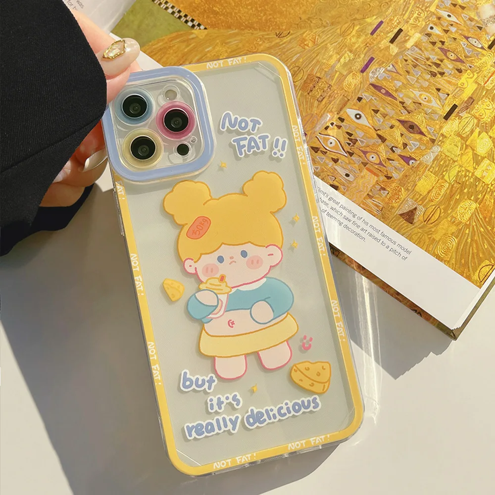 

Funny Cute Cartoon Fat Girl Korean Phone Case For iPhone 13 12 11 Pro Max X Xs Max Xr 7 8 Plus Case Shockproof Soft TPU Cover