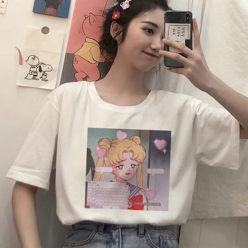 Lychee японского аниме мультфильм Сейлор Мун печати свободные с коротким рукавом футболка Летняя Женская Harajuku kawaii o-образным вырезом Модная рубашка