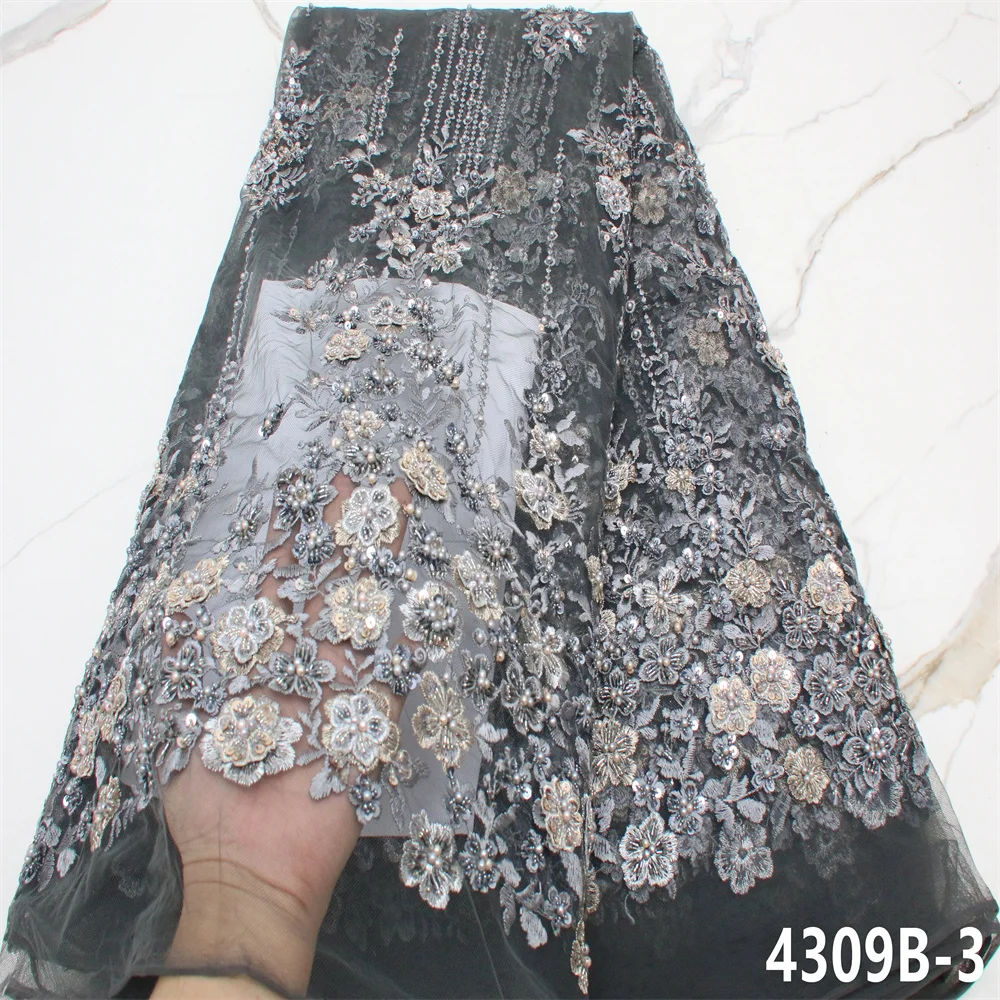

Red Fabrics African Lace Fabric 2021 5yards Heavy Beads Tulle Lace Fabric Embroidery French Sequin Lace Hood Quality Nigerian