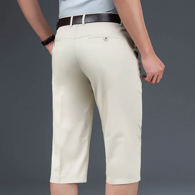 

Business High Waist Men'S Suit Cropped trousers 2021 Summer New Stretch Loose Straight-Leg Pants Male High-Quality Brand Clothes