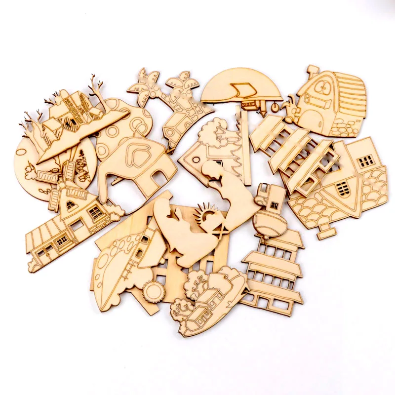 5pcs wooden house lace pattern natural scrapbooking craft for embellishments handmade diy handicraft home decoration 60 100mm free global shipping