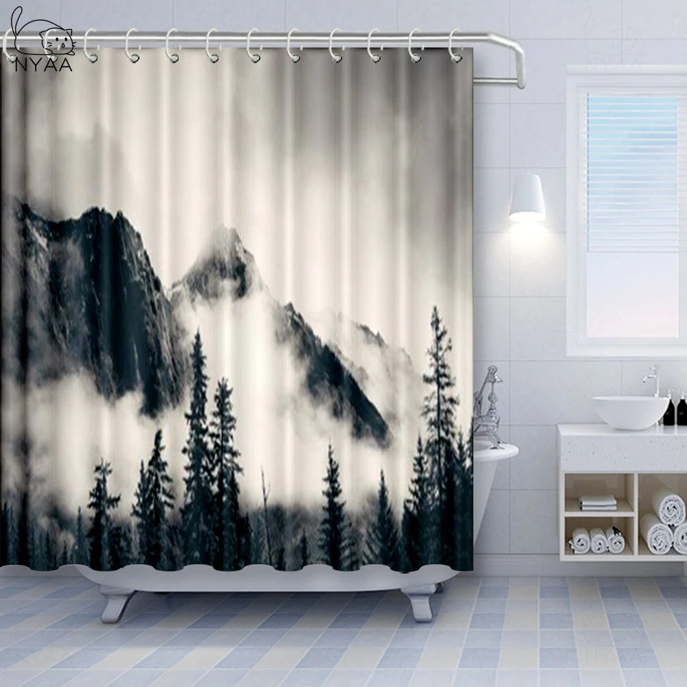 Штора для душа Vixm Lake House тканевая занавеска ванны зимних видов спорта Горный