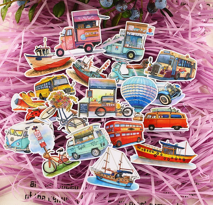 20Pcs/Set Vintage City Bus Car Motorcycle Sticker DIY Craft Scrapbooking Album Junk Journal Planner Decorative Stickers | Канцтовары для