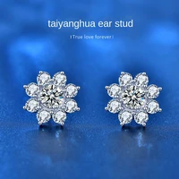 s925 sterling silver sun flower earrings female wild new 0 5 ct moissanite personalized stud earrings engagement gift