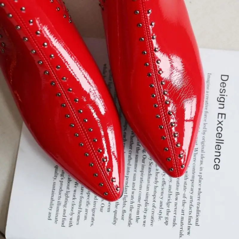 RIZABINA/пикантные женские ботильоны из лакированной кожи Балетки с заклепками и