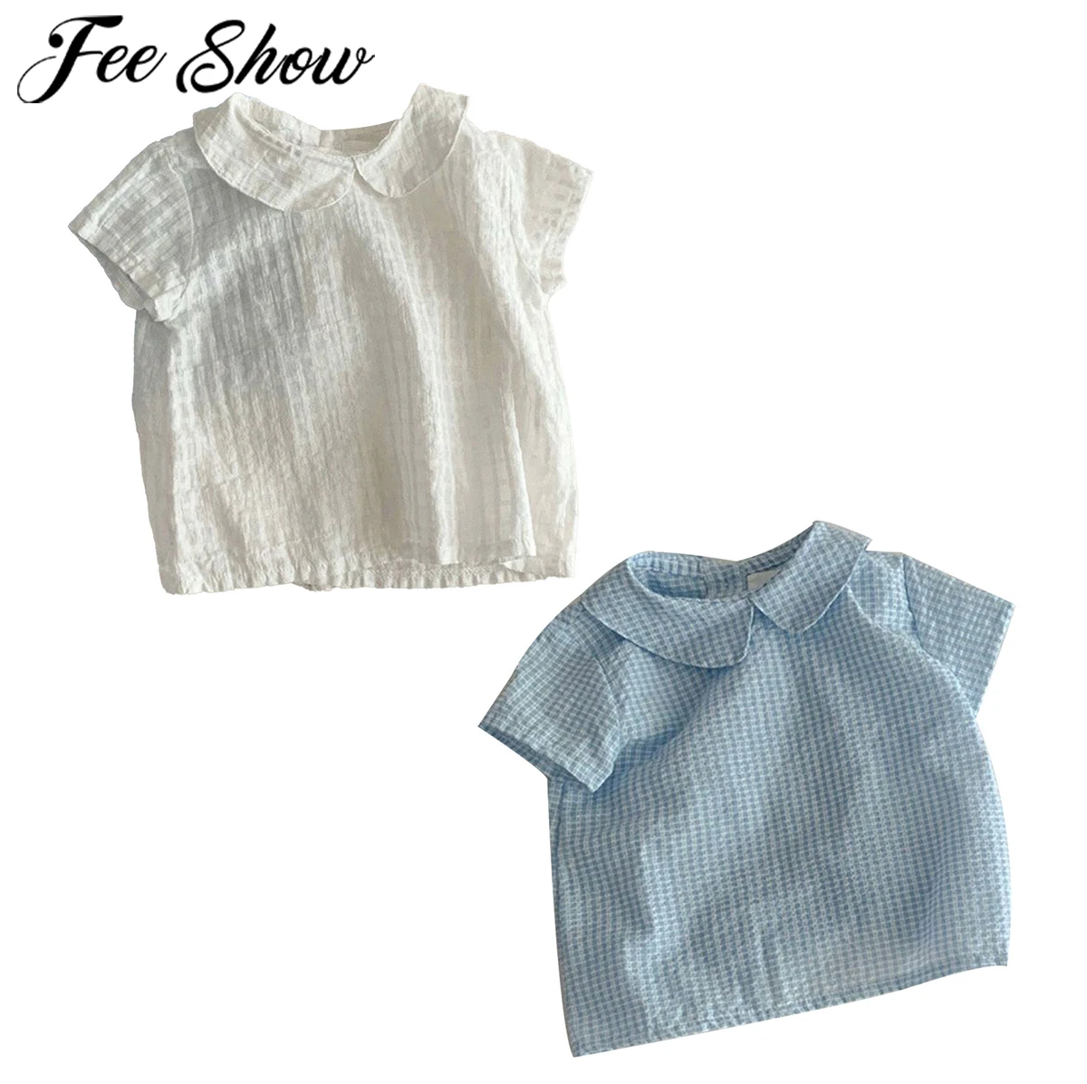 

Baby Girls Shirts 2021 Summer Baby Korean Sweet Short-sleeved Blouse Doll Collar Shirts Clothes Baby Girl Blouse Girl Tops 0-24M