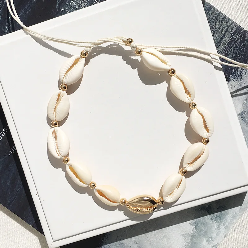 Женское винтажное ожерелье чокер из ракушек и бусин золотого цвета|Колье| |