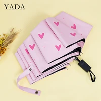 yada new lovely pink color heart pattern umbrellas rain uv three folding umbrella for women windproof umbrellas female ys200164