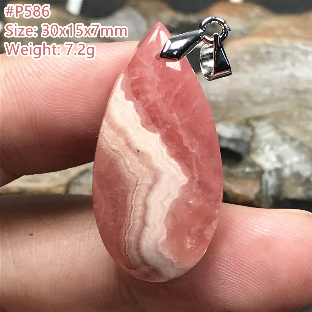 

Necklace Pendant Natural Red Rhodochrosite Jewelry For Women Men Love Gift Crystal Beads Stone Silver Water Drop Gemstone AAAAA