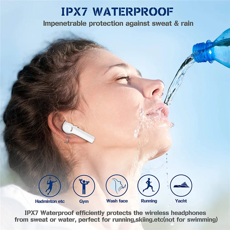 earphone bluetooth v5.2 wireless tws headset earbuds bloothooth in ear hifi with microphone Noise Cancelling and IPX7 waterproof