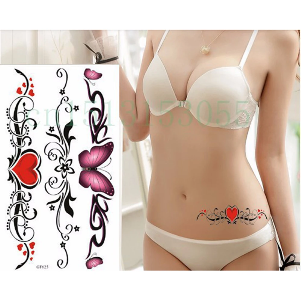 

Waterproof Temporary Tattoo Sticker Rose Flower Necklace Chest Waist Tatto Stickers Flash Tatoo Fake Tattoo for Women Men Girl