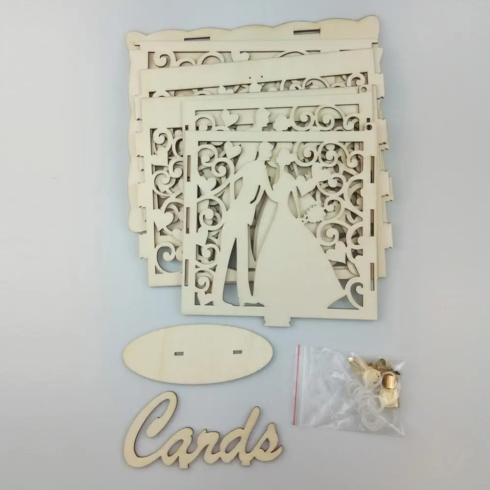 DIY Wedding Card Box Wooden Couple Money Boxes with Lock Hollow Floral Pattern Decor Gift Envelope Birthday Supplies | Дом и сад