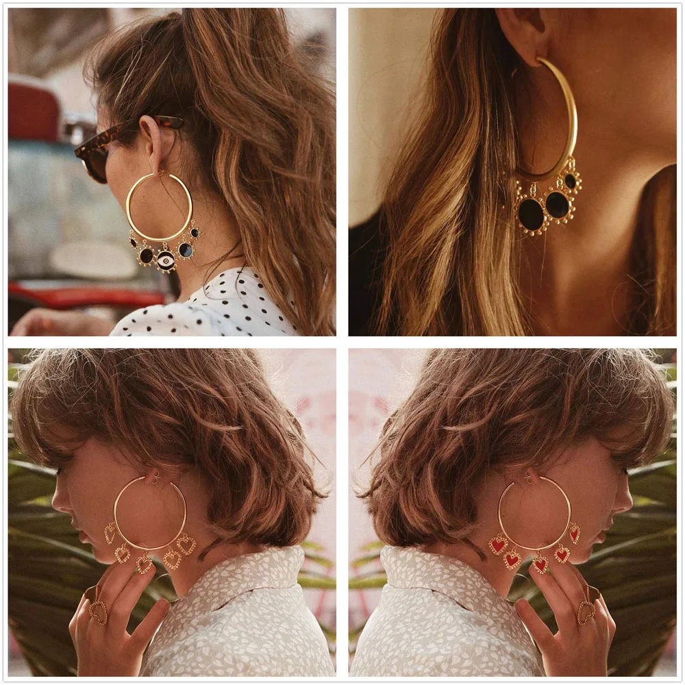 

New Simple Fashion Round Hollow Ring Heart Shape Eye Drop Earrings For Women Party Jewelry Accessories