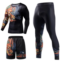 brand mens sets thermal underwear tracksuit gym fitness compression set sport suit running exercise workout 3 pcs men clothes