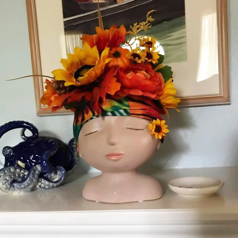 

Nordic Creative Resin Human Head Vase Art Flowers Doll Sculpture Flower Potted Plant Succulent Planter Home Tabletop Decoration