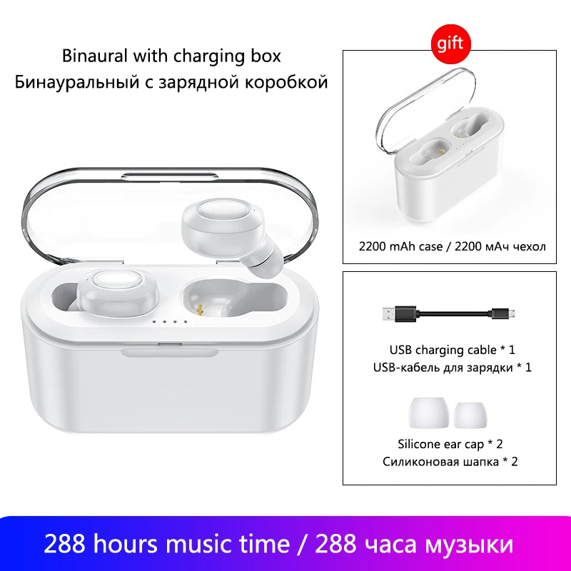 Binaural with box 2 Беспроводные Bluetooth наушники, HIFI Звук, спортивные беспроводные наушники, для бега, мини, длительное время ожидания, для xiaomi, наушники V5.0 - Цвет: Binaural with box 2