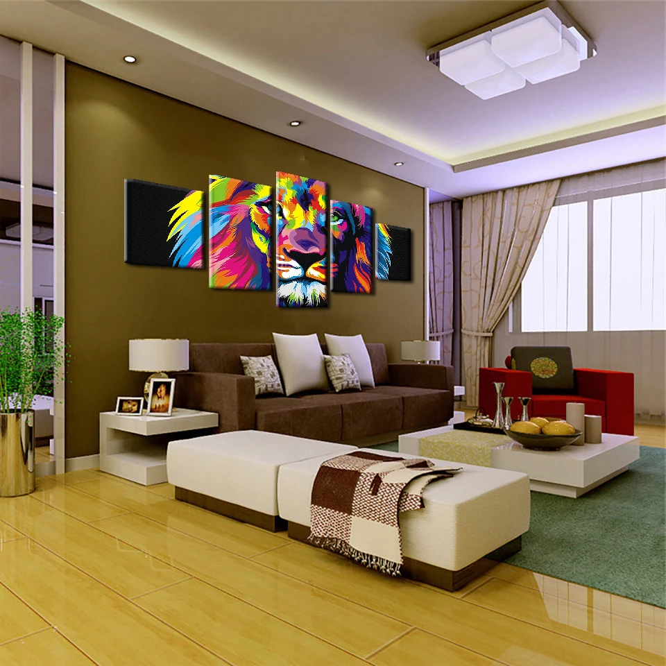 

HD Prints Color Graffiti Abstract Modular Canvas Painting 5 Pieces Animal Lion Poster Home Wall Art Decor Pictures Framework