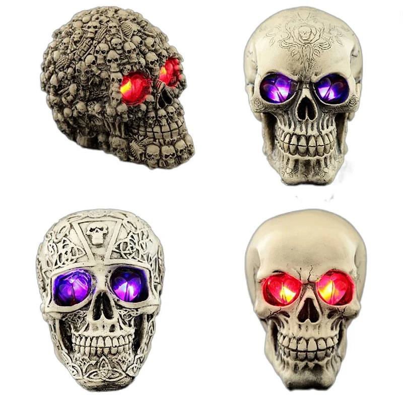 

Led Human Shape Skeleton Head Homosapiens Skull Statue Figurine Demon Evil Home Decoration Accessories Halloween Scary Party