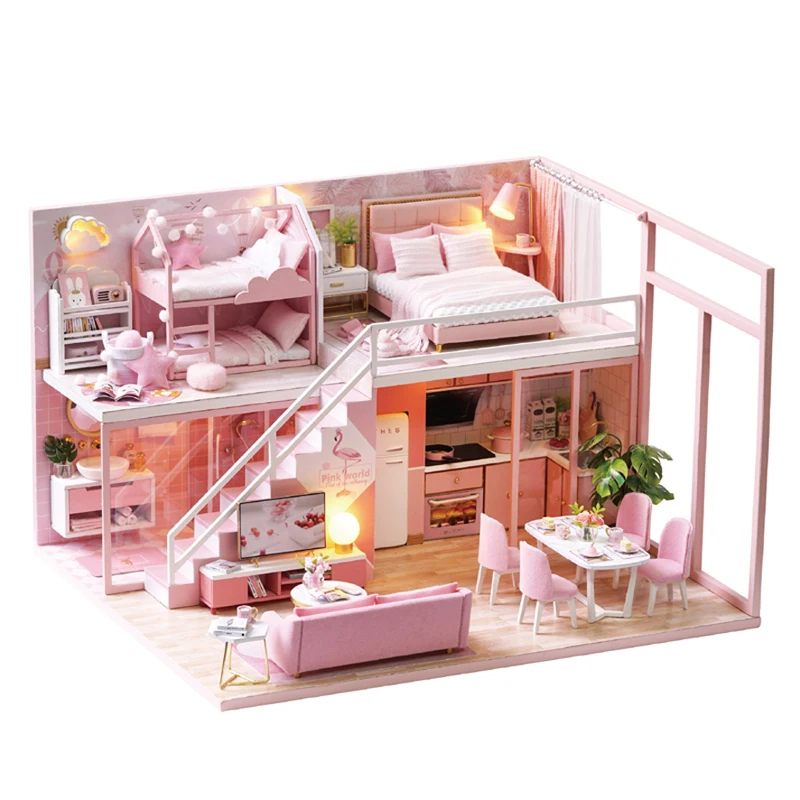 

DIY Doll House Wooden Miniature Furniture Dollhouse Kit Casa Music Toys for Children Birthday Christmas Gifts L27