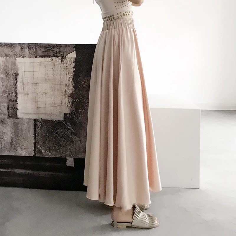 Женские атласные расклешенные брюки макси повседневные широкие с высокой талией