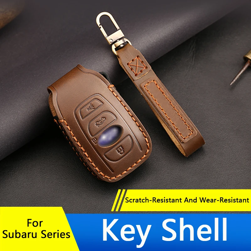 

TAJIAN Remote Car Key Shell Case Leather Cover Bag 4 Buttons Leather Smart Key Bag Fob Protect Shell For Subaru Series