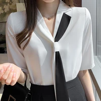 blusas mujer de moda 2021 ladies tops short sleeve white blouse women v neck chiffon blouse shirt woman clothes blouses femme
