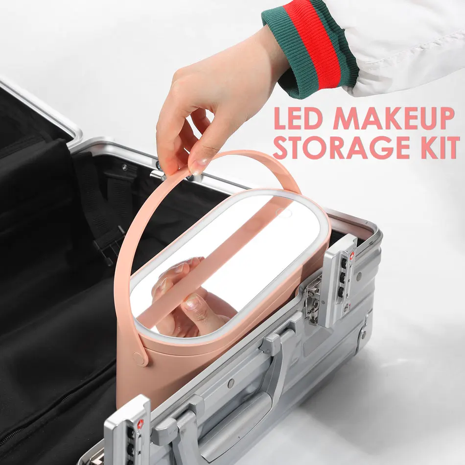 

GT Makeup Organizer with LED Light Mirror Touch Screen Illuminated Makeup Mirror Box Multipurpose Beauty Case Tools for Travel