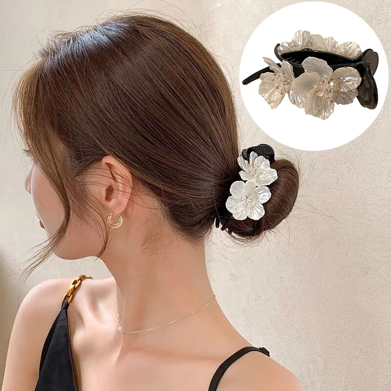 

White Rose Acrylic Barrettes Sweet Fairy Flower Hair Claw Ponytail Clips Heandband Retro Hair Accessories Styling Tools Headwear