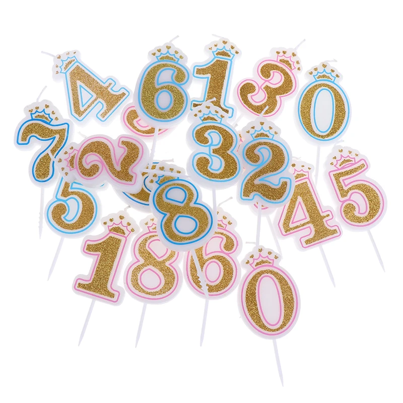 

Светящиеся золотые, розовые/синие свечи с цифрами на день рождения 0-9 для детей, взрослых, девочек, корона для торта, 1 шт.