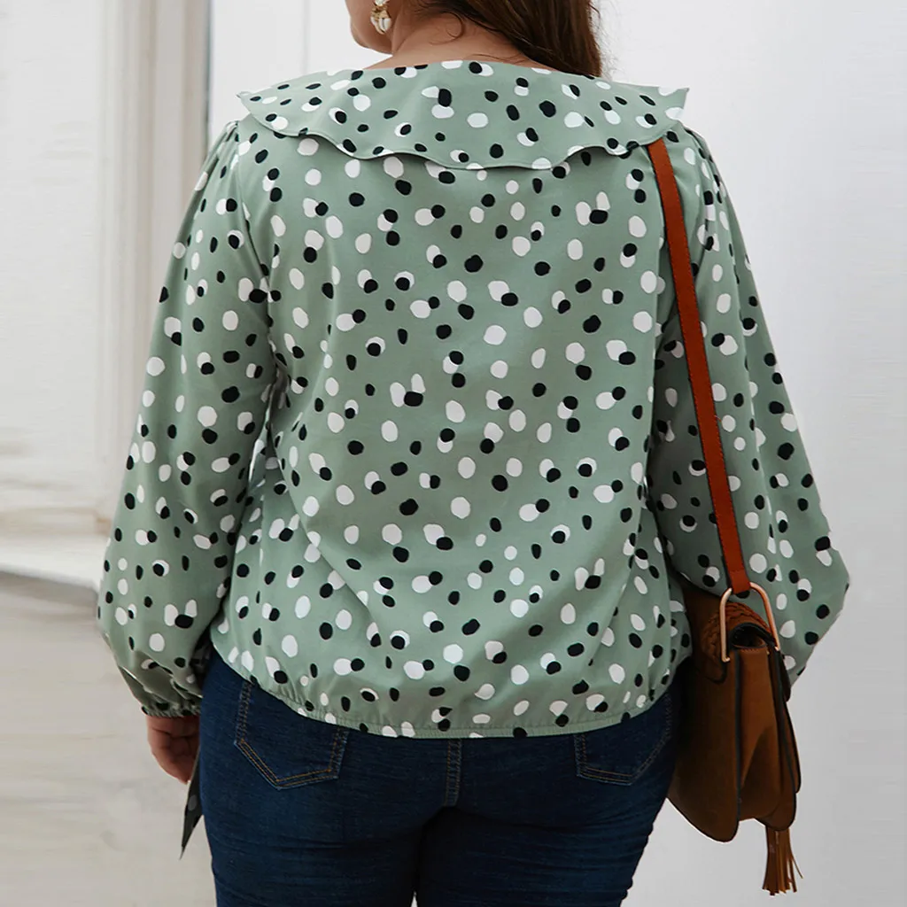 Женская рубашка с оборками Sagace Повседневная блуза в горошек длинными рукавами