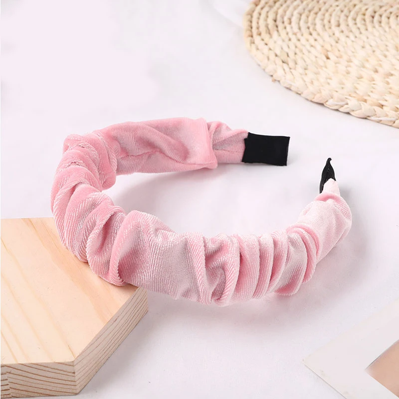 Ободок для волос Однотонный женский мягкий бархатный обруч с оборками винтажный