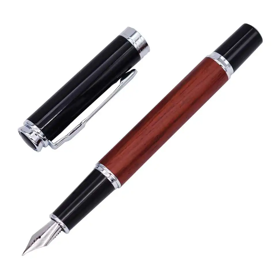 Перьевая ручка Jinhao из розового дерева винтажная с чернилами и тонким