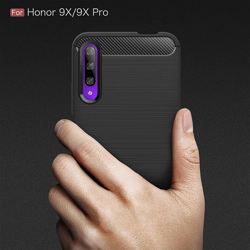 For Huawei Honor 9x Pro Case Carbon Fiber Shockproof TPU Back Cover for Phone Cases Silicone | Мобильные телефоны и