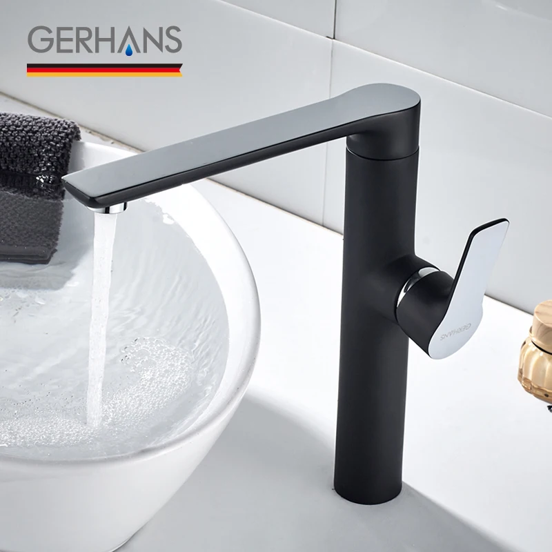 GERHANS Faucet K14015B Смеситель для умывальника/кухни с гайкой Цвет: Чёрный+Хром|Смесители