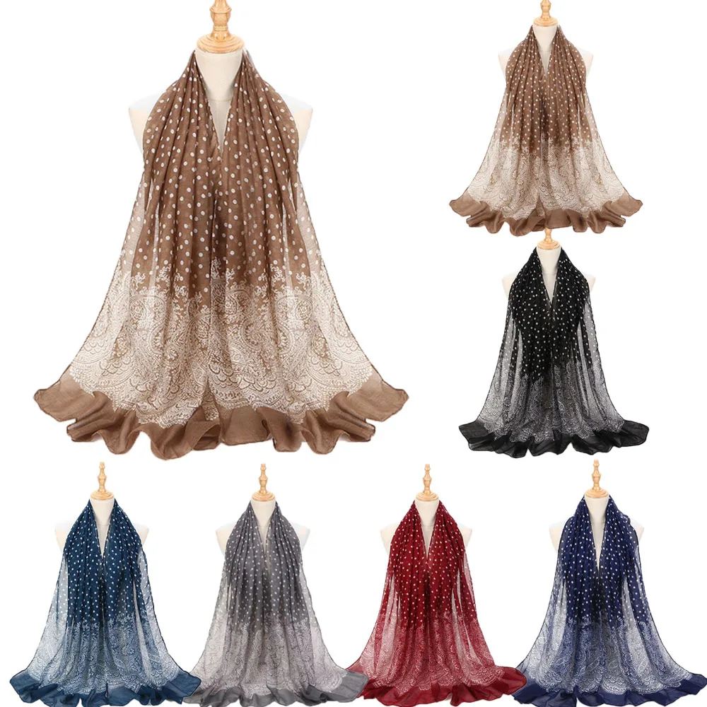 

Женские мягкие шарфы 70*180 см, длинный женский шарф, палантин, шаль, шарф в горошек с принтом, хлопковые льняные мусульманские хиджабы, исламск...