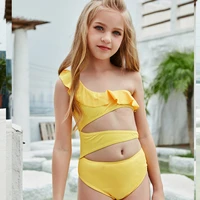 3 15y girl yellow tankini kids one piece swimwear big girl swimsuit baby child bathing suit summer girls one shoulder beachwear