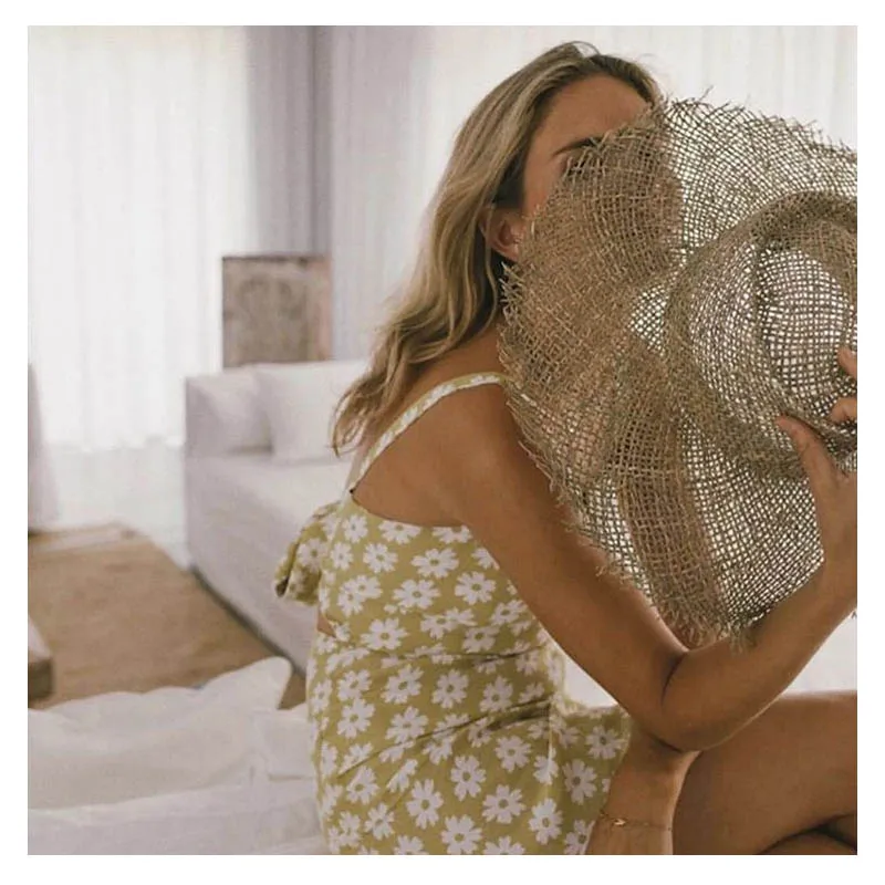 Шляпа женская Соломенная с широкими полями модная пляжная Панама от солнца