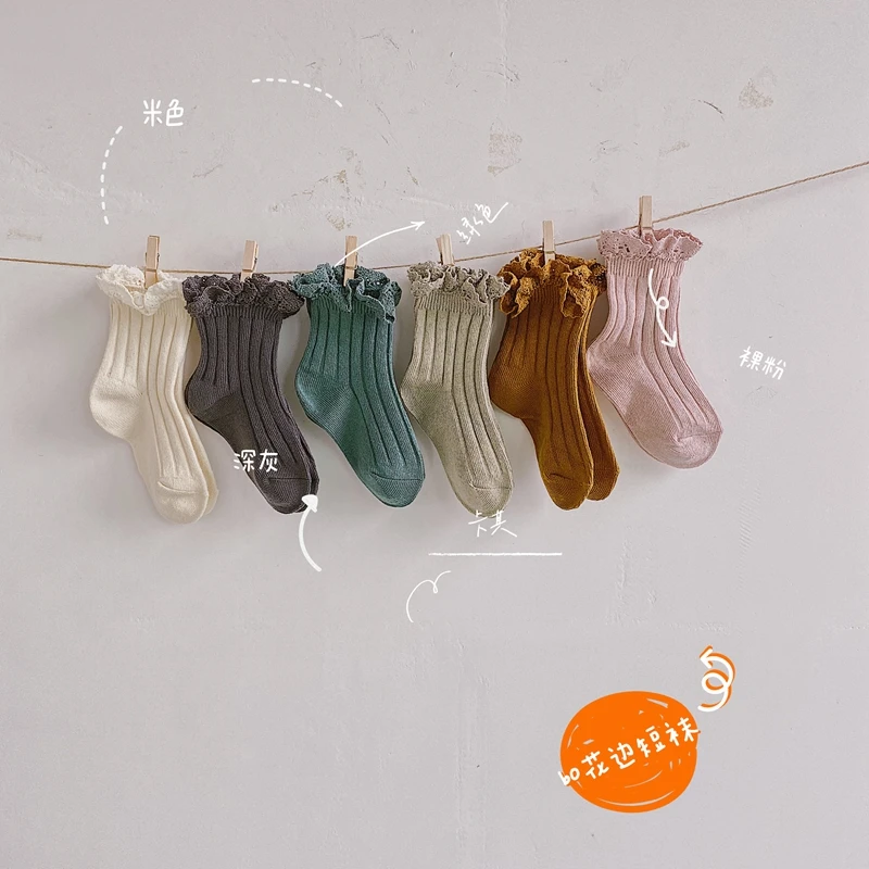 Гольфы для маленьких девочек хлопковые детские носки с кружевом модные