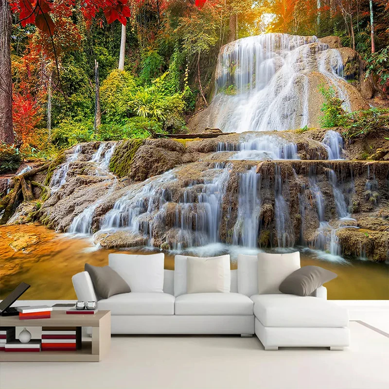 

Custom 3D Photo Wallpaper Home Decor Forest Waterfall Landscape Large Mural Modern Living Room Bedroom Background Wall Painting