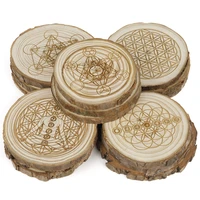 1pcs natural wood coaster cup coasters with logo divination chakra slice home decor